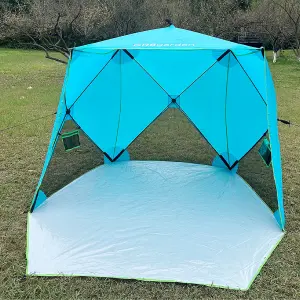 Blue Pop Up Family Beach Tent Sun Shade Camping Shelter 3-4 Person UPF50+ UV