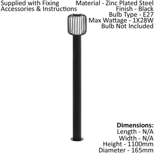 4 PACK IP44 Outdoor Bollard Light Black Zinc Plated Steel 1x 28W E27 Post