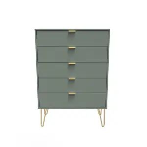 Linear Ready assembled Matt green 5 Drawer Chest of drawers (H)1075mm (W)765mm (D)415mm