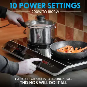 Baridi Portable Induction Hob: Two Zone, 2800W, 13A Plug, Timer Function