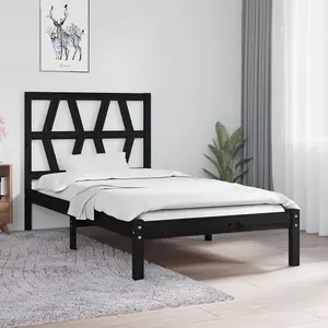 Berkfield Bed Frame Black Solid Wood Pine 100x200 cm