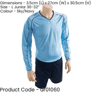 L JUNIOR Long Sleeve Marseille Shirt & Short Set - SKY/NAVY 30-32" Football Kit