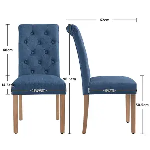 Yaheetech Set of 2 Blue Upholstered Dining Chairs Classic Fabric Chairs with High Back