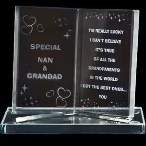 Engraved Glass Crystal Book Gift Set Poetic Inscribed Writing Ornament Special Nan And Grandad