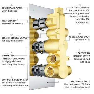 ENKI Regent Chrome White Crosshead 3-Outlet Solid Brass Thermostatic Triple Shower Valve TSV071