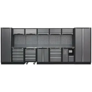 Comprehensive 4.9m Modular Garage Storage System with Stainless Steel Worktops