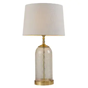 Table Lamp Solid Brass & Natural Linen 60W E27 Bedside Light Base & Shade