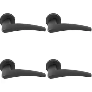 4 PACK - Premium Elegant Curve Door Handle Set - Matt Bronze Bar Lever on Round Rose