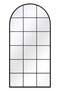 MirrorOutlet The Fenarc Black Metal Framed Arched Window Wall Mirror 180CM X 90CM