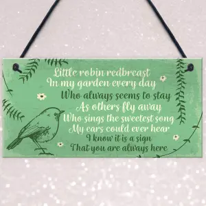 Red Ocean Robin Redbreast Memorial Bereavement Plaque Garden Grave Shed Sign Xmas Family Gift