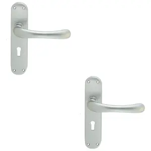 2 PACK - Smooth Rounded Latch & Lock Door Handle - Satin Chrome Lever on Backplate