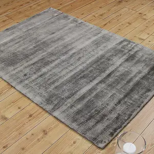 Grey Handmade , Luxurious , Modern , Plain Easy to Clean Viscose Rug for Living Room, Bedroom - 240cm X 340cm