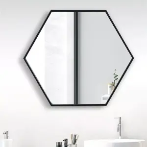 Black Hexagon Wall Mirror Framed Bathroom Mirror Vanity Mirror 400 x 340 mm