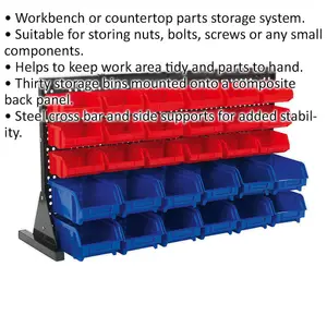 30 Tray Bench Mounted Parts Storage Rack for Efficient Garage and Warehouse Organization