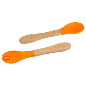 Bamboo Baby Weaning Fork & Spoon Set - Orange