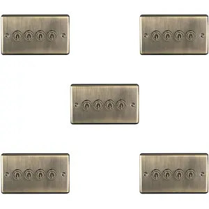 5 PACK 4 Gang Quad Retro Toggle Light Switch ANTIQUE BRASS 10A 2 Way Plate