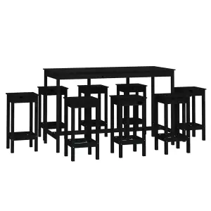 Berkfield 9 Piece Bar Set Black Solid Wood Pine