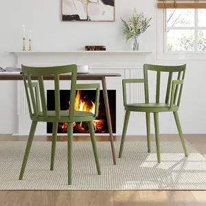 4 Pcs Green PP Dining Chairs PU Leather Padded with Armrest