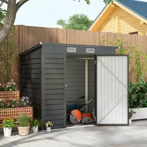 Outsunny 6.3 x 4.3FT Galvanised Metal Garden Shed with Lockable Door, Grey