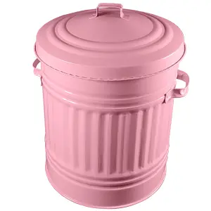 Baby Pink Metal Bin with Dustbin Lid Strong Steel 30L Bin Ideal for the Home Kitchen Rubbish Waste Bin Animal Feed Pet Food Bin