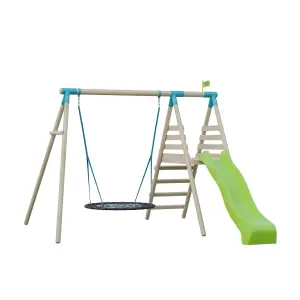 TP Knightswood Double  & Deck Wooden Swing Set With Giant Nest Swing - FSC certified