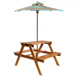 Berkfield Kids Picnic Table with Parasol 79x90x60 cm Solid Acacia Wood