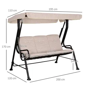 Outsunny Outdoor 3-person Porch Swing Chair Garden Bench, Beige