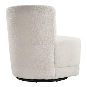 White Upholstered Swivel Barrel Chair with Pillow