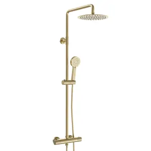 Nes Home Brushed Brass Round Exposed Thermostatic Shower Kit