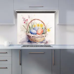 Watercolour Easter Basket Premium Glass Kitchen Splashback W900mm x H650mm