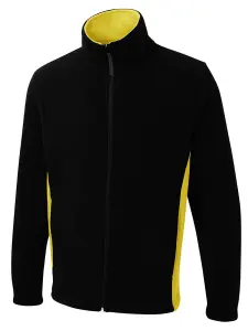 Uneek - Unisex Two Tone Full Zip Fleece Jacket - 100% Polyester - Black/Yellow - Size 2XL