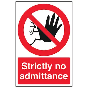 STRICTLY NO ADMITTANCE Prohibited Sign - Adhesive Vinyl 150x200mm (x3)