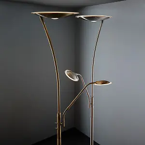 Luminosa Alassio LED 1 Light Floor Lamp Antique Brass, And Frosted Plastic