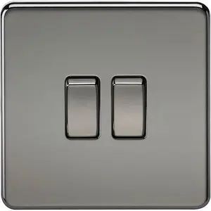 Knightsbridge Screwless Double Switch 2 Gang 10AX 2 Way Black Nickel - SF3000BN