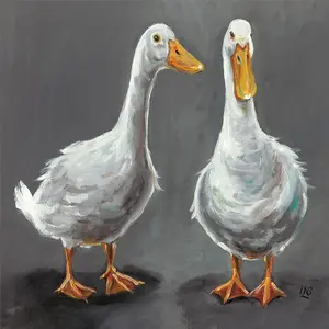 Louise Brown Whats Up Duck Ducks Canvas Print Grey/White (60cm x 60cm)