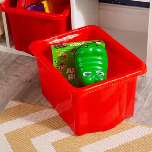 Wham 4x Stack & Store 24L Red Plastic Storage Boxes. Home, Office, Classroom, Playroom, Toys, Books. L42 x W32 x H25cm