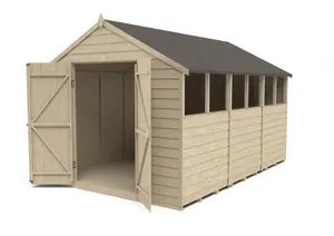 Forest Garden Overlap 12x8 ft Apex Wooden 2 door Shed with floor & 6 windows - Assembly service included