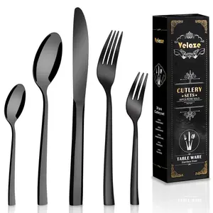 Velaze 30 Piece Stainless Steel Cutlery Set , Service for 6 Black