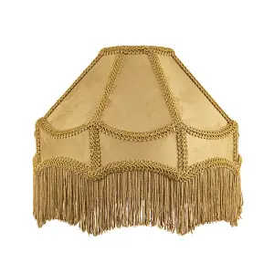 Gold Faux Silk Victorian Lamp Shade with Textured Floral Decor and Long Tassels