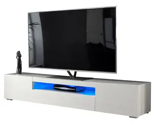 Modern White 200cm Matt Gloss TV Stand Cabinet Suitable for 55 - 80 Inch 4K LED Flat Screen TV's