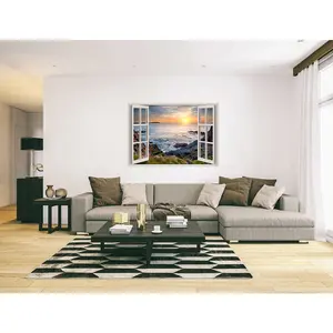 Cornish Coast Through A 3D Window View. Canvas Print Wall Art Picture 30" X 20"