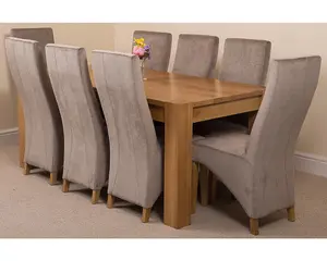 Kuba 180 x 90 cm Chunky Oak Dining Table and 8 Chairs Dining Set with Lola Grey Fabric Chairs