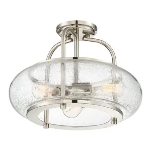 Semi Flush 3 Light Clear Seeded Glass Shade Brushed Nickel LED E27 60W