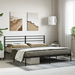 Berkfield Metal Bed Frame with Headboard Black 200x200 cm