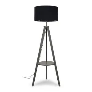 ValueLights Morrigan Modern Grey Wood Tripod Design Floor Lamp Base with Storage Shelf