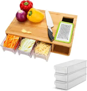 MantraRaj Bamboo Chopping Board with Containers 4 Storage Drawer Trays with lids and 4 Style of Graters Cutting Board