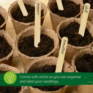 Fibre Plant Pots with Wooden Labels - 50 Pack 6cm  Biodegradable for Vegetables, Flowers, Herbs, and Easy Transplanting