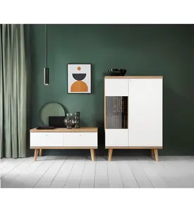 Elegant Primo TV Cabinet H500mm W1070mm D400mm in White and Oak Riviera - Versatile Entertainment Storage