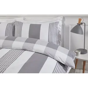 Romy Polyester/Cotton Chequered Duvet Cover with Pillowcases Gray / Super King Duvet Cover + 2 Standard Pillowcases