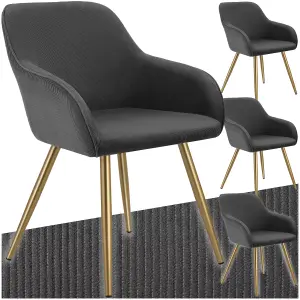 Dining Chair Marilyn - corduroy look, upholstered, armchair, continuous backrest - anthracite/gold